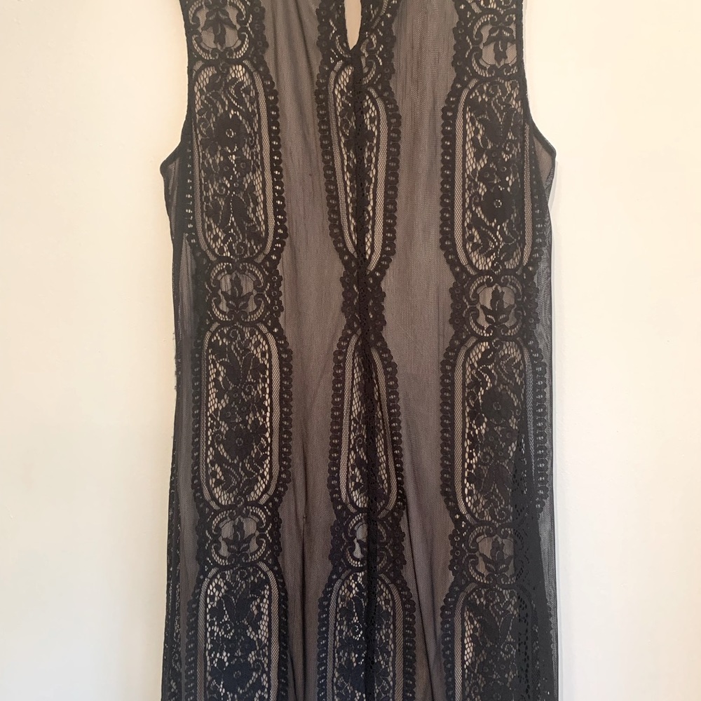 Black Sheer Lace Midi Slip Dress by Luxology  16W